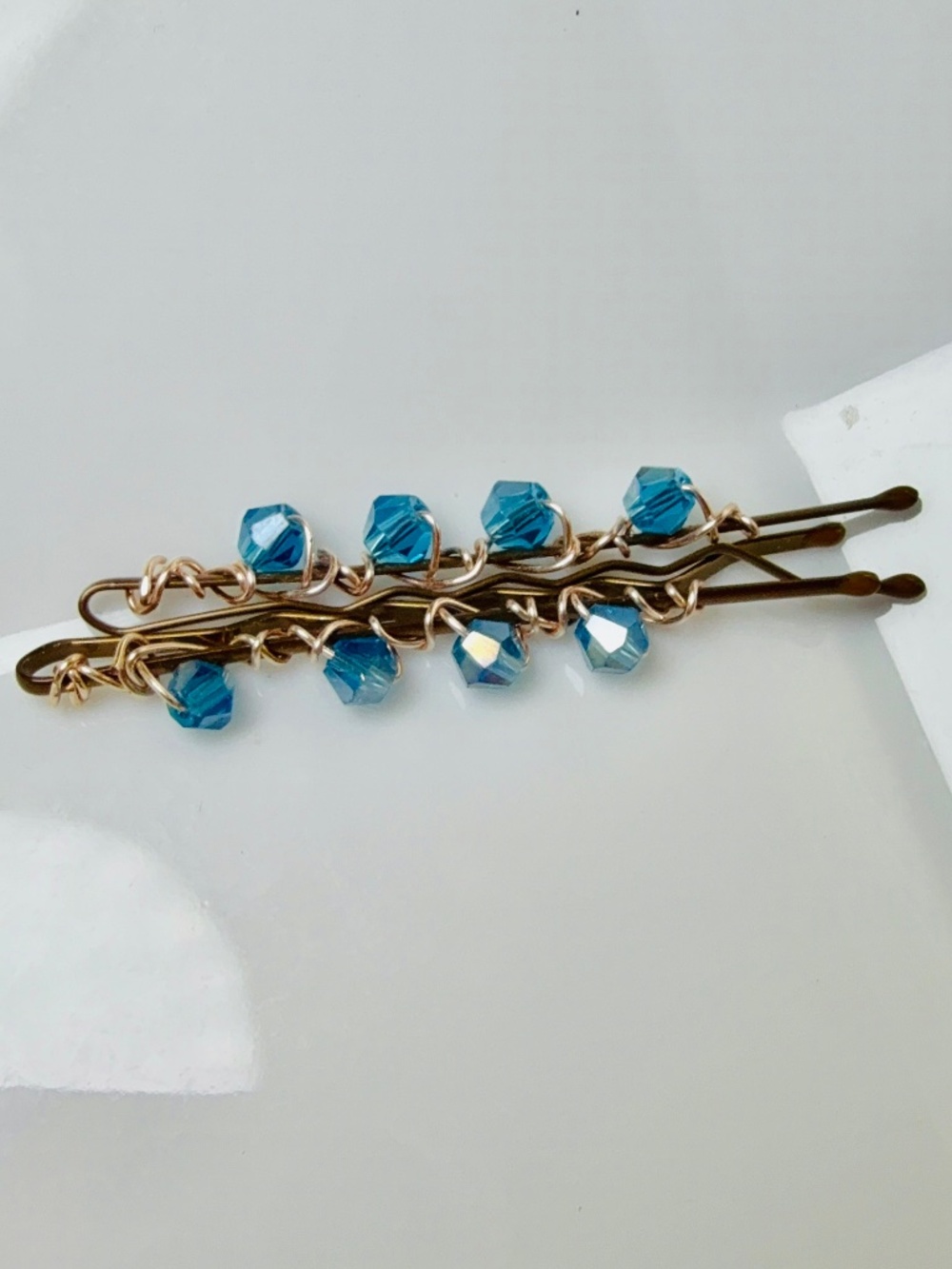 Light Blue Small Crystal Beaded Bobby Pins